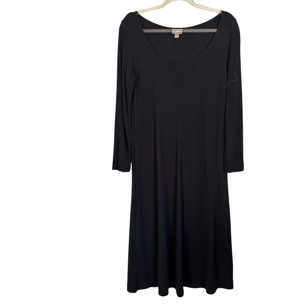 J Jill Black Rayon Wool Blend Knit‎ A-Line Midi Dress Long Sleeve Medium Petite